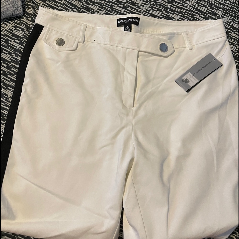 NWT Karl Lagerfeld White slacks w/ blk pin stripe